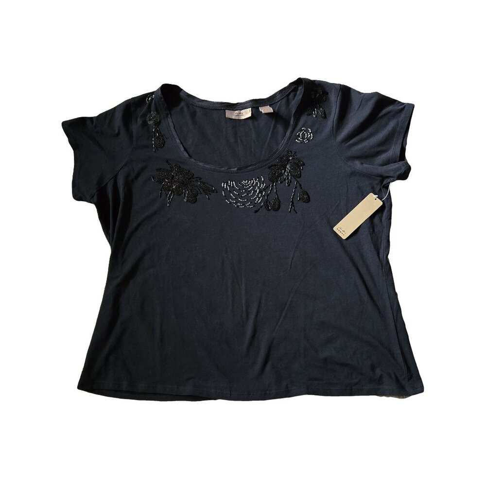 NWT IE WOMAN Black Beaded Short Sleeve Top 1X